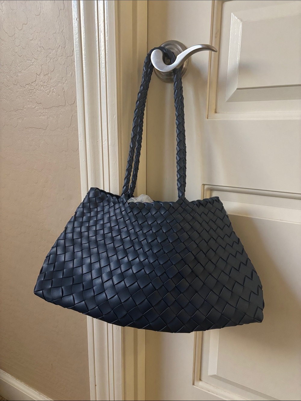 Vegan leather  Woven Bag with DRAWSTRING pouch inside new BLUE